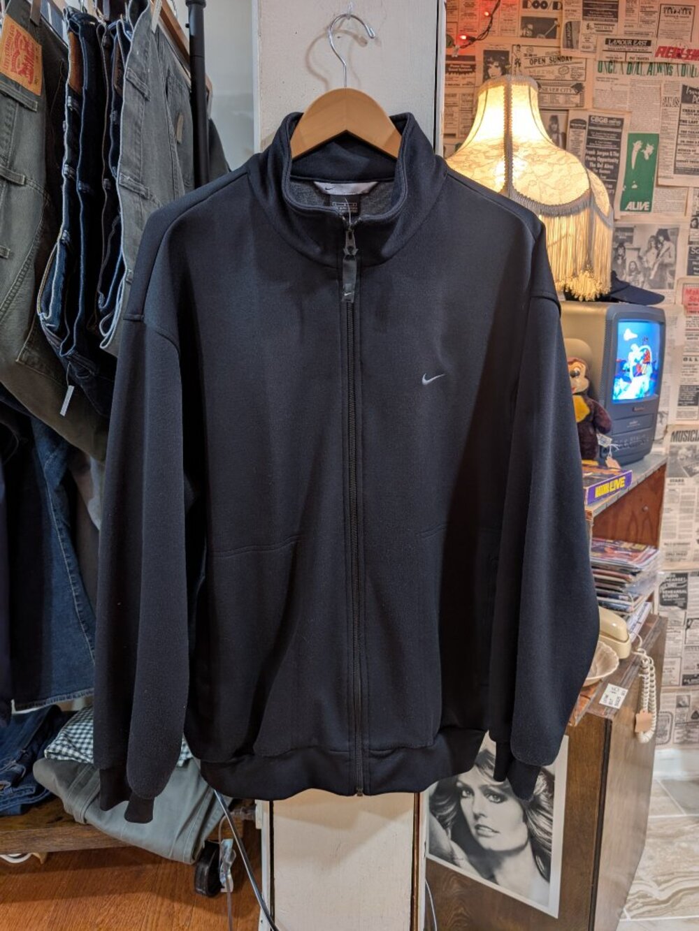 Nike Men's Large Full Zip Up Jacket Sweater Black Pockets 2000s Vintage